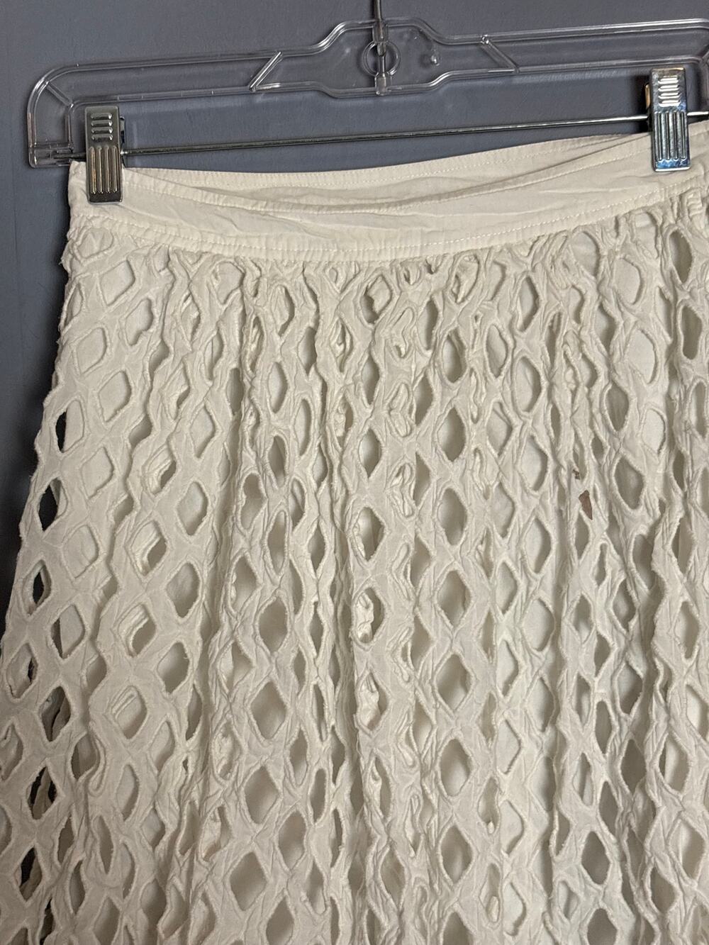 Floreat Womens Ivory Crochet Openwork Midi Skirt Size 4 Made in India